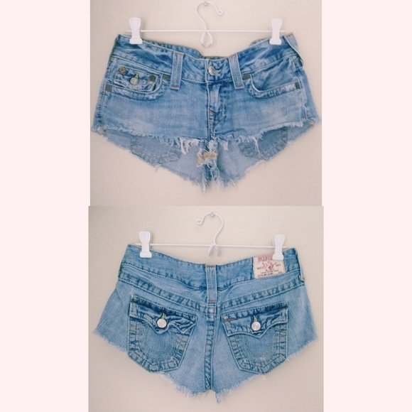true religion blue jean shorts